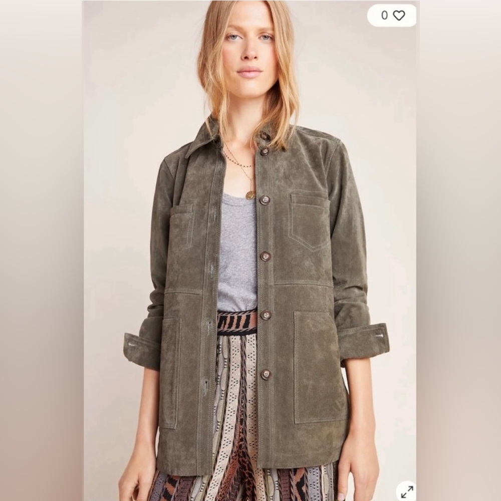 NWT By Anthropologie Luxe Suede Shirt Jacket • Moss Green • Small